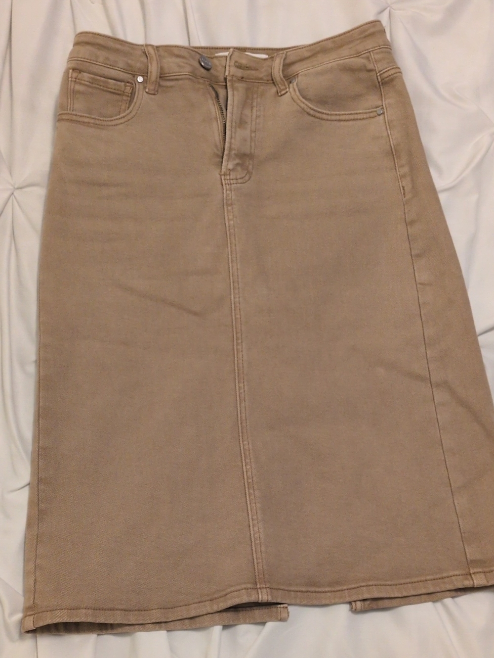 Midi A-Line Skirt in Light Tan Denim